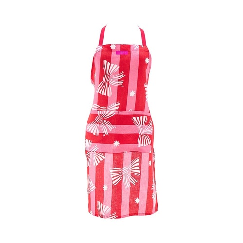 Annabel Trends Apron - Linen Cotton - Red Pink Bow