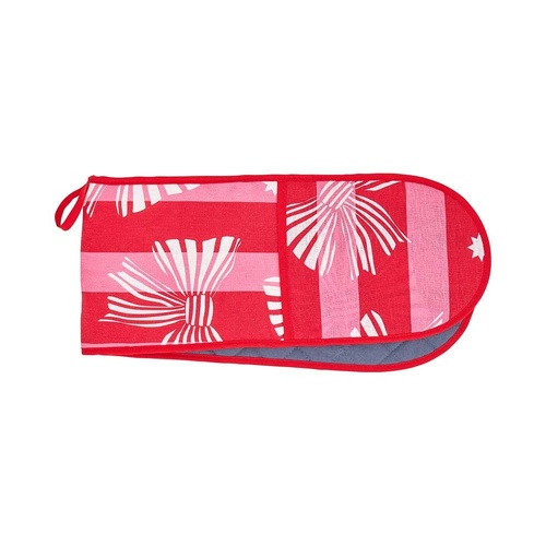 Annabel Trends Double Oven Mitt - Linen Cotton - Red Pink Bow