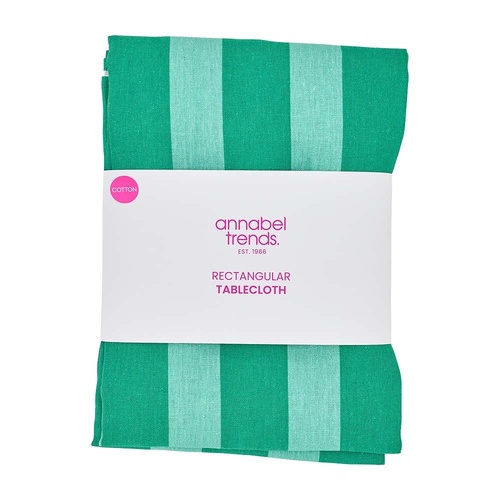 Annabel Trends Tablecloth - Cotton - Green Stripe - Large 140cm x 300cm