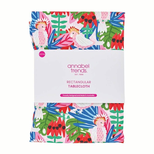 Annabel Trends Tablecloth - Cotton - Pink Cockatoo - Large 140cm x 300cm