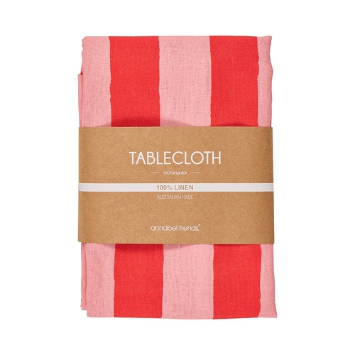Annabel Trends Tablecloth - Linen - Red Stripe - Large 138cm x 300cm