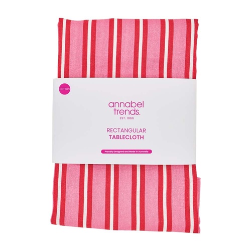 Annabel Trends Tablecloth - Cotton - Red & Pink Stripe - Large 140cm x 300cm