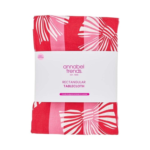 Annabel Trends Tablecloth - Linen Cotton - Red Pink Bow - Large 138cm x 300cm