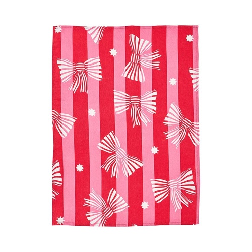 Annabel Trends Tea Towel - Linen Cotton - Red Pink Bow