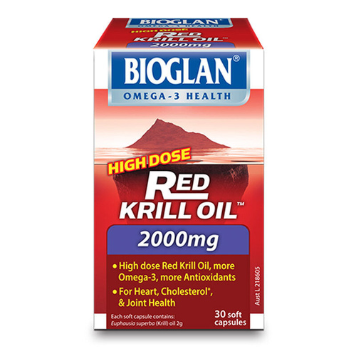 Bioglan High Dose Red Krill Oil 2000mg 30 Soft Capsules - Omega-3, Heart, Joints