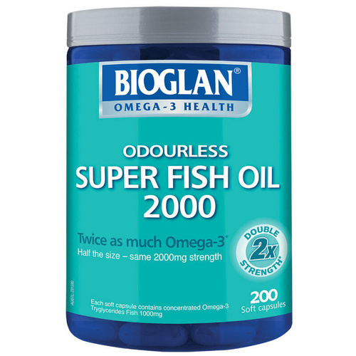 Bioglan Odourless Super Fish Oil 2000mg 200 Capsules Half the Size Same Strength