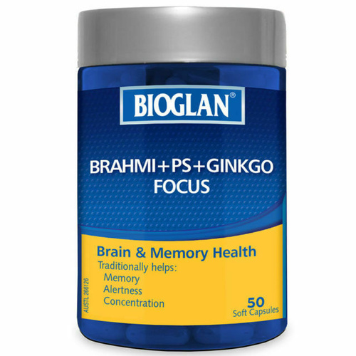 Bioglan Brahmi + PS + Ginkgo Focus 50 Capsules - Triple Action Brain Formula