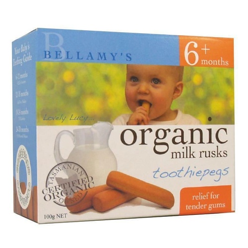 Bellamy's Organic Milk Rusks Toothiepegs 100g For Babies, Toddlers; Teething