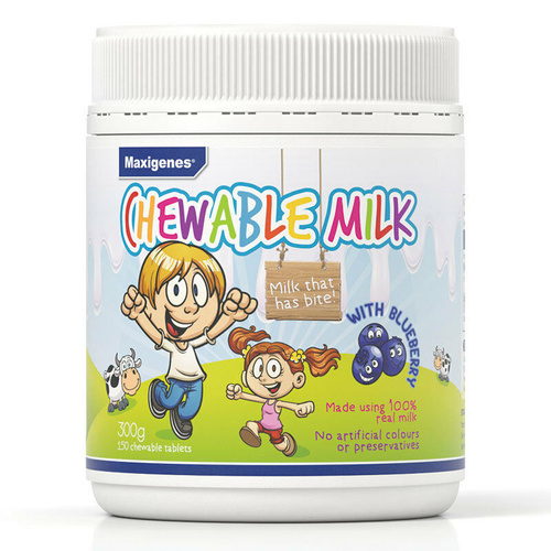 Maxigenes Chewable Milk With Blueberry 150 Chewable Tablets - 100% Real Milk