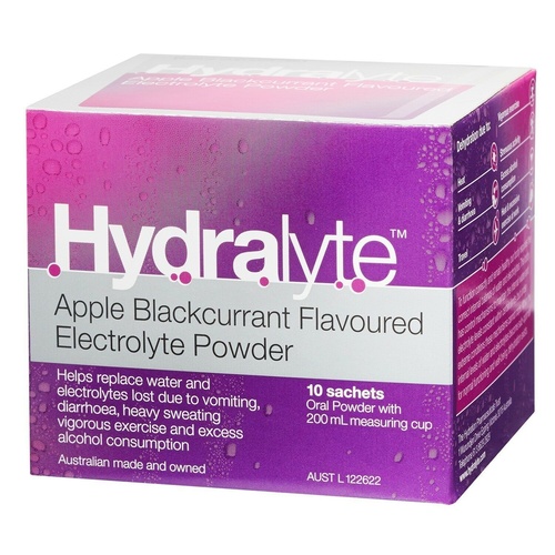 Hydralyte Apple Blackcurrant Flavoure Electrolyte Powder (10 satchets) 10 x 4.9g