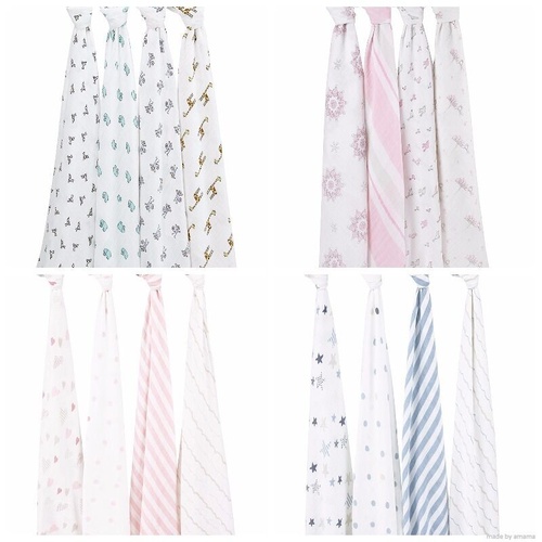 Aden+Anais 100% Cotton Muslin 4 Pack Baby Swaddle / Stroller cover