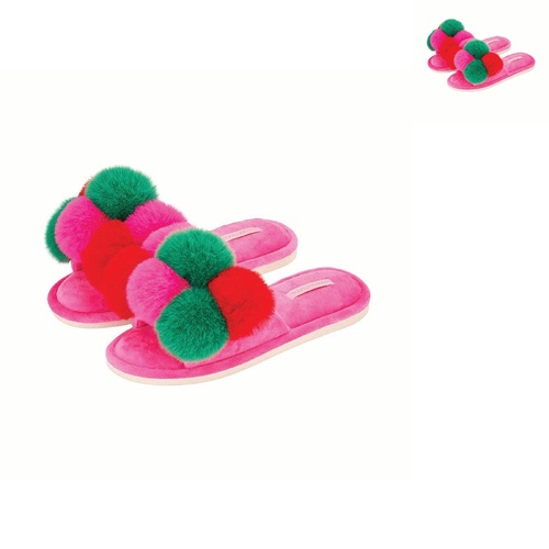 Annabel Trends Pom Pom Slippers - Cosy Luxe - Hot Pink Multi