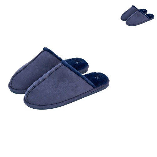 Annabel Trends AT Mens Slippers - Cosy Faux Fur - Navy Blue