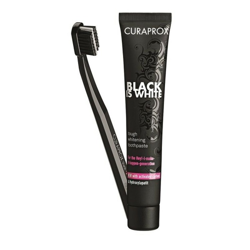 Curaprox Black is White Charcoal Whitening Toothpaste with Toothbrush