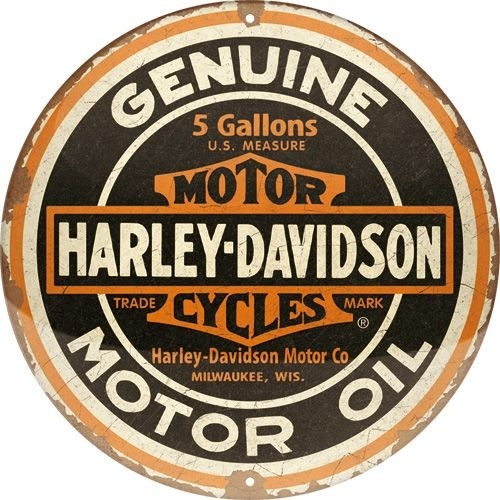 Nostalgic-Art Round Tin Sign Harley-Davidson - Genuine Motor Oil 35x35x0.5cm