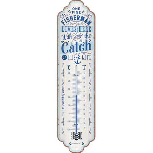 Nostalgic-Art Thermometer Fisherman Catch 28x6.5x2cm