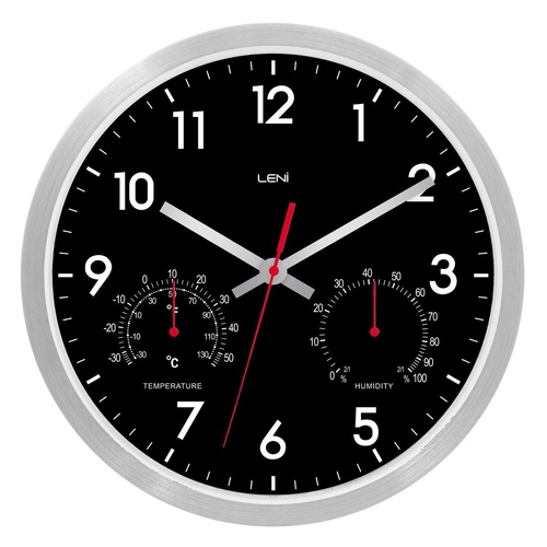 Leni Aluminium Wall Clock with Temperature & Humidity - Black - 25 x 25 x 4cm