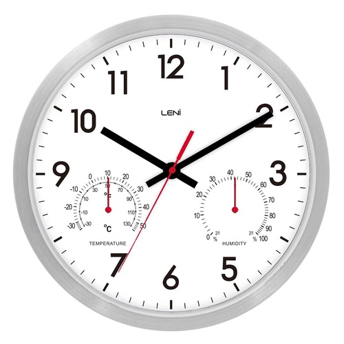 Leni Aluminium Wall Clock with Temperature & Humidity - White - 25 x 25 x 4cm