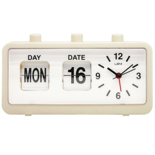 Leni Flipper Table Alarm Clock manual flip Day & Date - Cream - 11 x 20 x 5cm