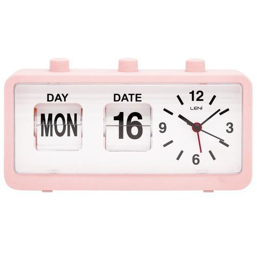 Leni Flipper Table Alarm Clock Day & Date - Dusty Pink - 11 x 20 x 5cm
