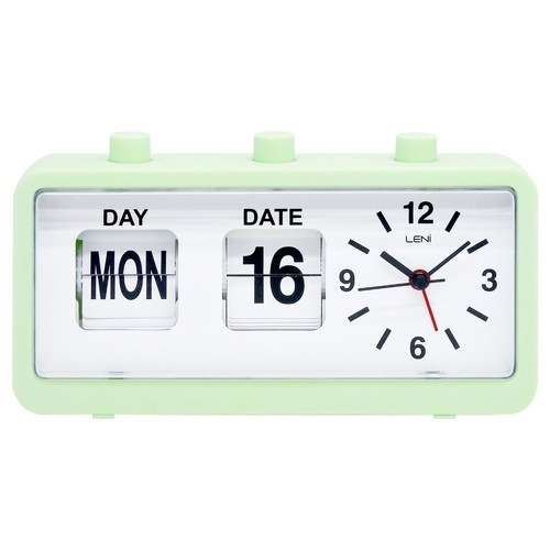 Leni Flipper Table Alarm Clock Day & Date - Mint - 11 x 20 x 5cm