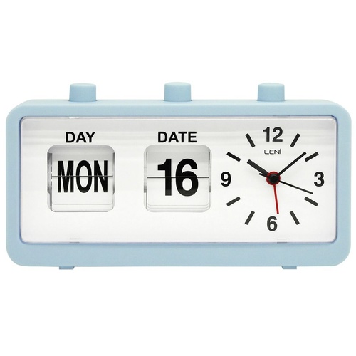 Leni Flipper Table Alarm Clock Day & Date Smokey Blue 11x20x5cm