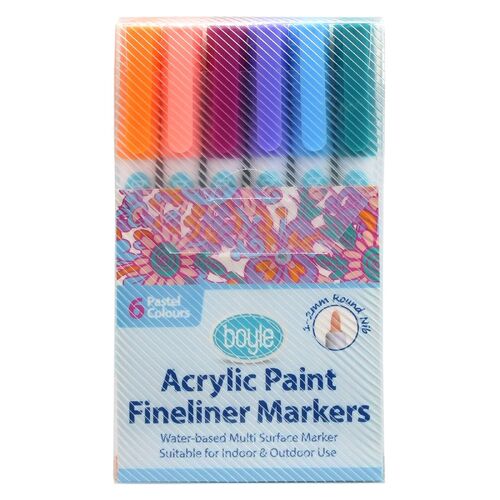 Acrylic Paint Fineliner Markers - 6 Pastel Colours