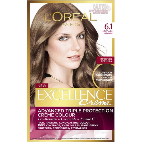 Loreal Excellence 6.1 Light Ash Brown Triple Care Colour Advanced technology
