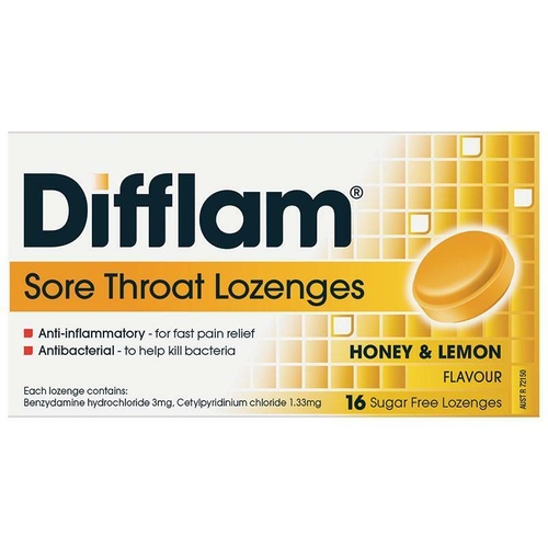 Difflam Lozenges Sugar Free Honey & Lemon 16 Anti Inflammatory Bacterial