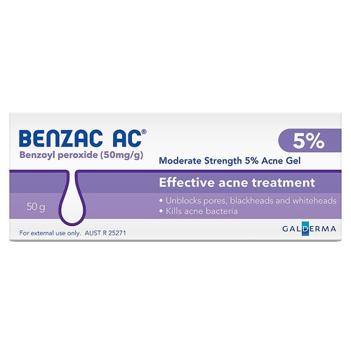 Benzac Ac 5% Gel 50G Kills acne bacteria, unblocks blackheads, whiteheads