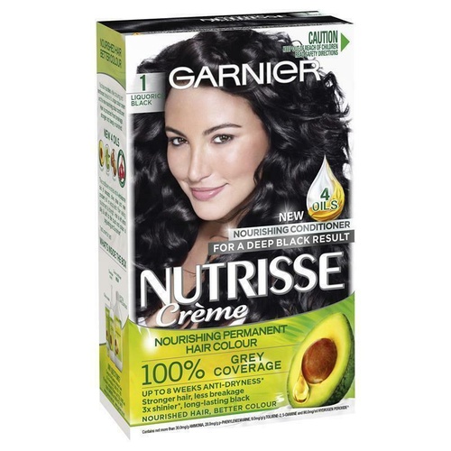 Garnier Nutrisse 1 Liquorice for long-lasting radiant colour &100% grey coverage