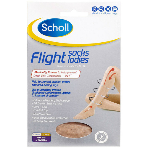 Scholl Flight Socks Ladies 4-6 Beige  To Help Prevent Deep Vein Thrombosis
