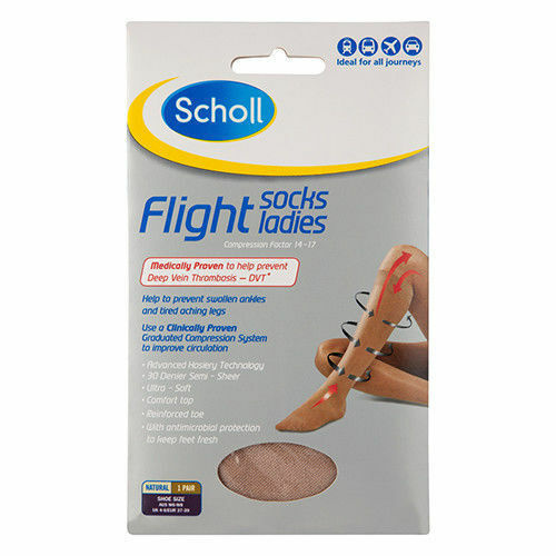 Scholl Flight Socks Ladies 8-10 Beige Help Prevent Deep Vein Thrombosis