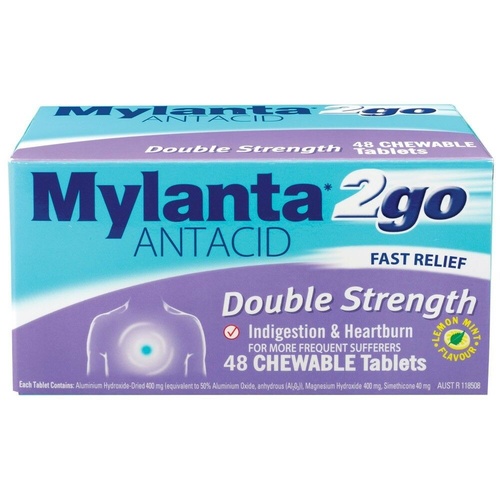 Mylanta 2Go Double Strength Tablets 48 Relief From Indigestion, Heartburn