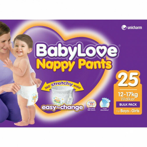 Babylove Nappy Pants Walker 12-17kg - 25 Pack 360 Stretchy Nappy Pants