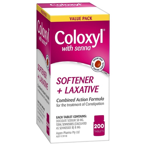 Coloxyl With Senna Softener and Laxative Tablets 200 For Constipation