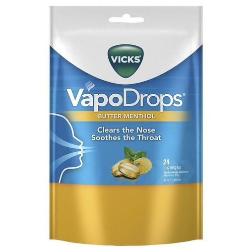 Vicks VapoDrops Butter Menthol Lozenges 24 Pack Relieves Sore Throat