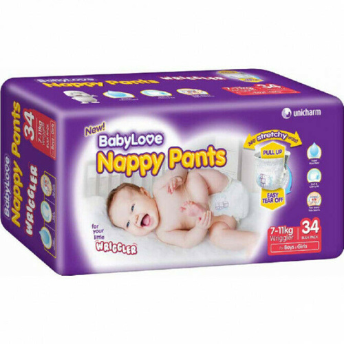 Babylove Nappy Pants Wriggler - 34 Box 360 Stretchy Nappy Pants 7 - 11KG