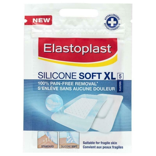 Elastoplast Silicon Soft XL 5 Pack Skin-friendly Plasters Minimal Pain