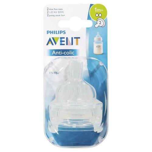 Avent Teat Silicone 1 Month+ Slow Flow 2 Pack Anti-Colic BPA free