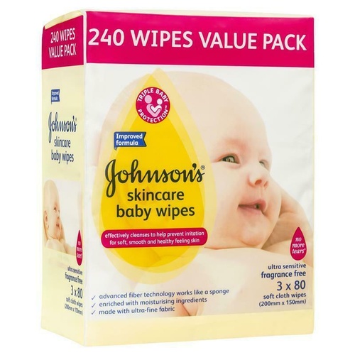 Johnson�s Baby Wipes Skincare Fragrance Free 3x80 Pack