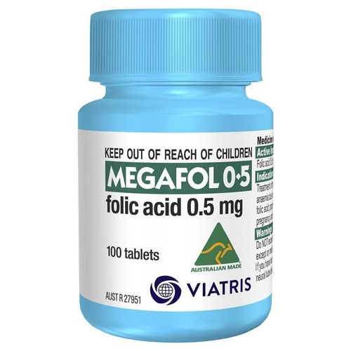 Megafol 0.5mg Folic Acid Tablets 100