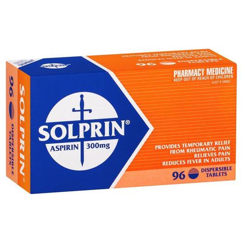 Solprin Pain and Fever Relief Dispersible Tablets 300mg Aspirin 96 Pack