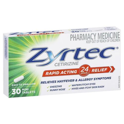Zyrtec Rapid Acting Antihistamine Allergy & Hayfever Mini Tablets 30 Pack