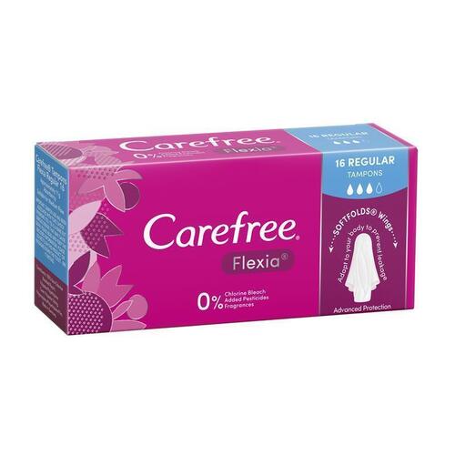 Carefree Flexia Fragrance Free Regular Tampons With Wings 16 Pack