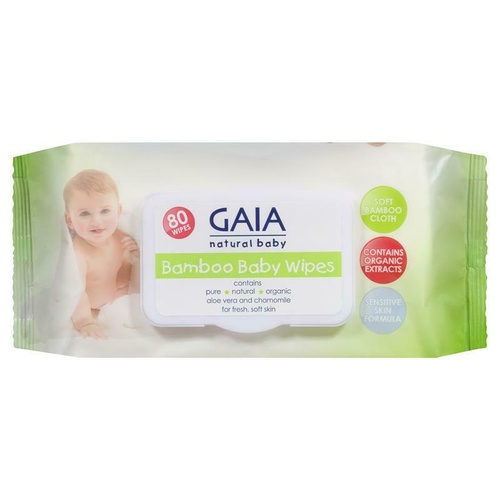 Gaia Natural Baby Bamboo Wipes 80 Pure Natural Organic for Sensitive Skin