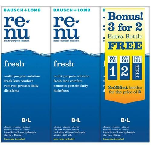 Bausch & Lomb Renu Fresh 3-for-2 355ml Fresh Lens Removes Proteins Disinfect