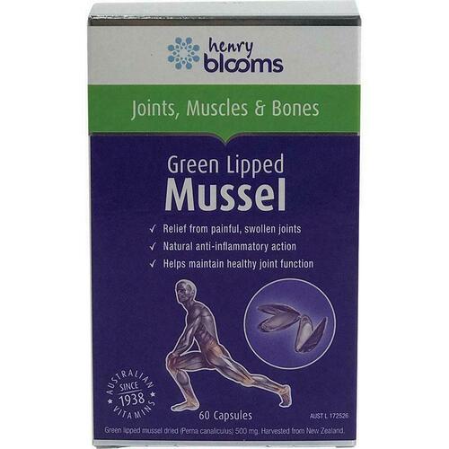 Henry Blooms Green Lipped 500mg Mussel 60 Capsules Relieve Swollen Joint