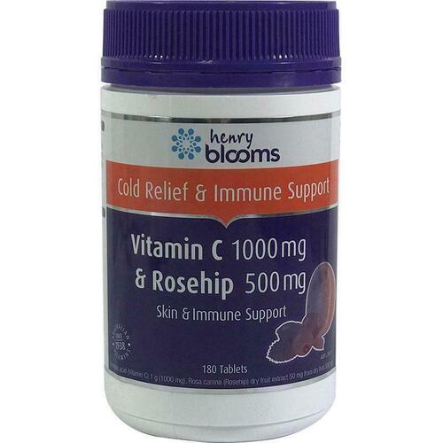Henry Blooms Vitamin C 1000mg (asorbic acid) + Rosehip 500mg 180 Tablets