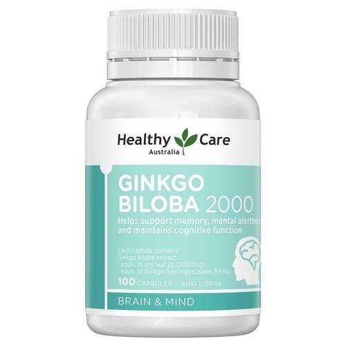 Healthy Care Ginkgo Biloba 2000 100 Capsules Support Memory Mental Alertness